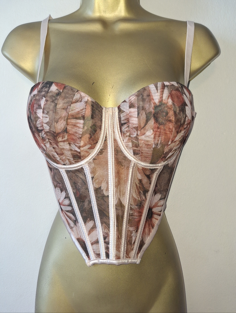 Floral Longline Bustier Corset in Blush and Brown